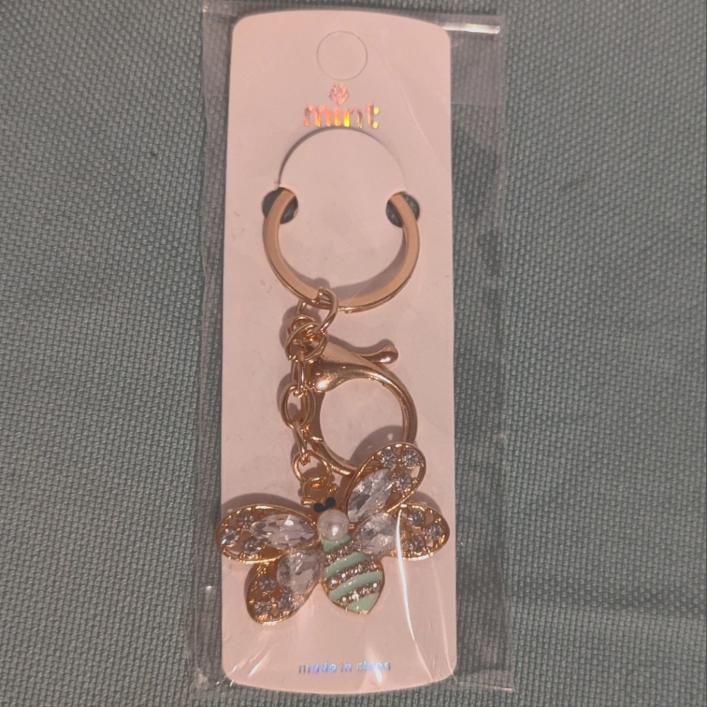 Mint Gold and Pearl Butterfly Bag Charm/Keychain